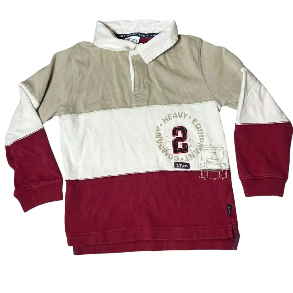 Vintage Carter's Y2K color-block long rugby shirt and cargo pants outfit boys 6